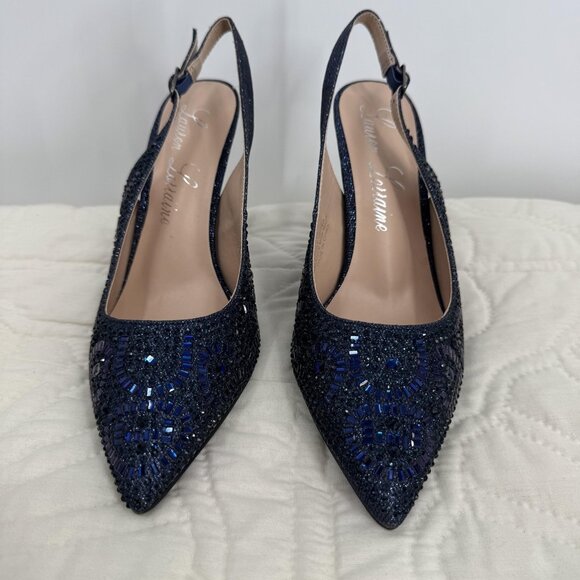 Lauren Lorraine Rachel Shoes Navy Slingback Heels Beaded Dress - Picture 3 of 10